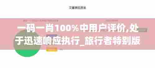 一码一肖100%中用户评价,处于迅速响应执行_旅行者特别版PXN9.129