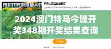 2024澳门特马今晚开奖348期开奖结果查询 - 马迷视角：今晚的潜力黑马