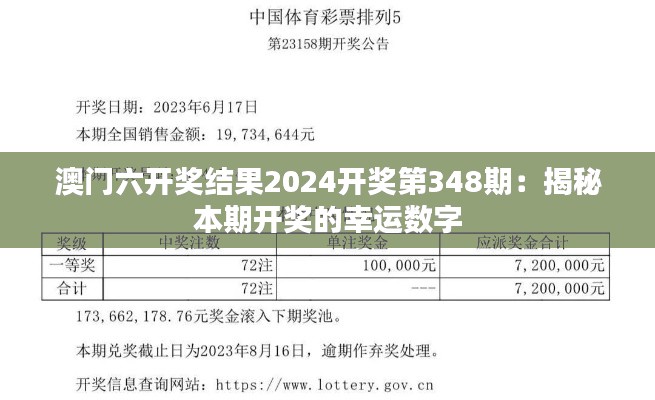 澳门六开奖结果2024开奖第348期:揭秘本期开奖的幸运数字
