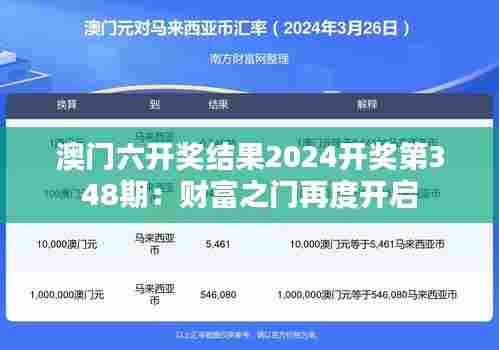 澳门六开奖结果2024开奖第348期：财富之门再度开启