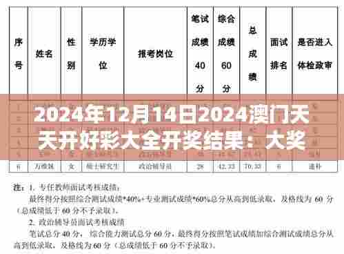 2024年12月14日2024澳门天天开好彩大全开奖结果：大奖揭晓，谁是幸运儿？