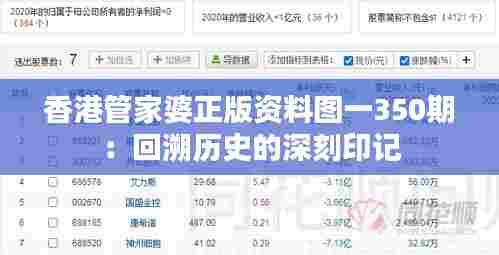 香港管家婆正版资料图一350期：回溯历史的深刻印记