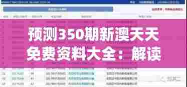 预测350期新澳天天免费资料大全：解读数据分析对提高命中率的影响