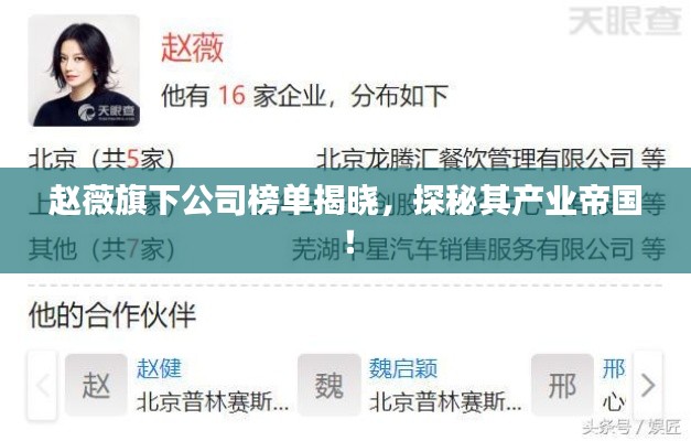 赵薇旗下公司榜单揭晓，探秘其产业帝国！